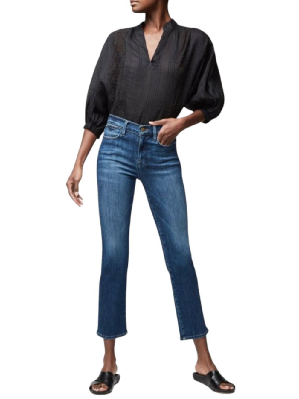 Frame Le High Rise Straight Jeans Denim Womens 30 Blue Bestia Cotton Stretch